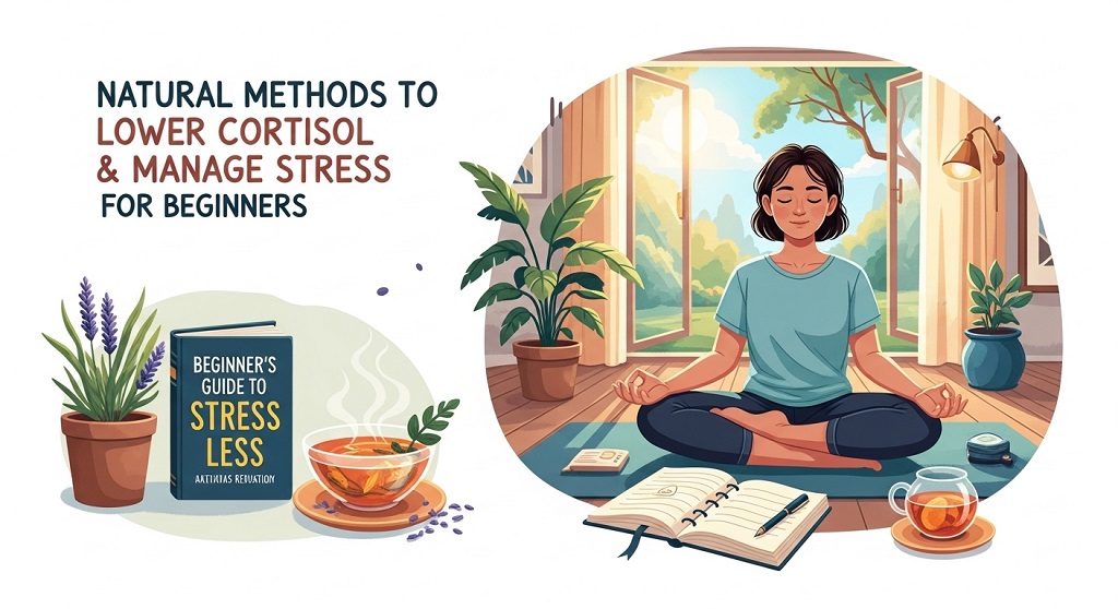 Natural ways to lower cortisol stress hormone infographic